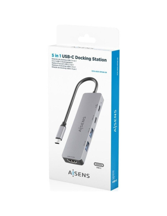 Docking USB Tipo-C Aisens ASUC-5P028-GR/ 1xHDMI 4K/ 2xUSB/ 2xUSB Tipo-C/ 1xUSB Tipo-C PD/ Gris
