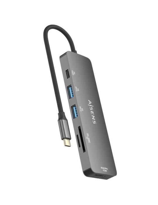 Docking USB Tipo-C Aisens ASUC-6P016-GR/ 1xHDMI 4K/ 2xUSB/ 1xLector Tarjetas/ 1xUSB Tipo-C PD/ Gris