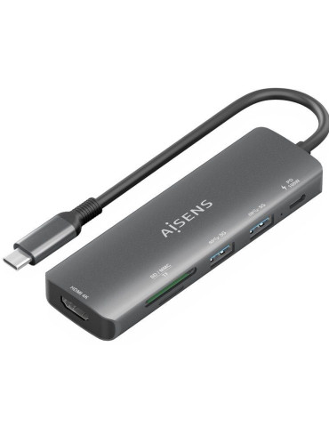 Docking USB Tipo-C Aisens ASUC-5P011-GR/ 1xHDMI 4K/ 2xUSB/ 1xUSB Tipo-C PD/ 1xLector Tarjetas/ Gris
