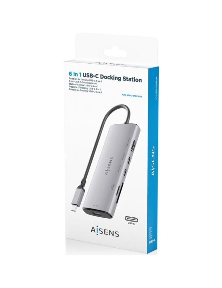 Docking USB Tipo-C Aisens ASUC-6P029-GR/ 1xHDMI 4K/ 1xUSB/ 2xUSB Tipo-C/ 1xLector de Tarjetas/ Gris