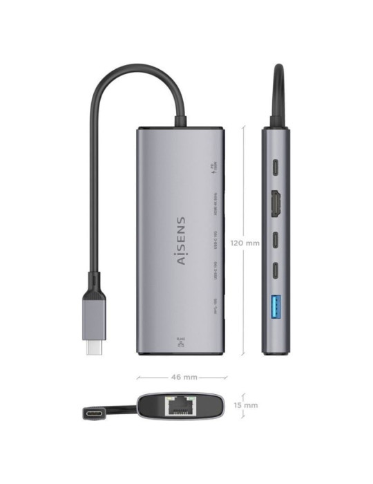 Docking USB Tipo-C Aisens ASUC-6P030-GR/ 1xHDMI 4K/ 1xUSB/ 2xUSB Tipo-C/ 1xRJ45/ 1xUSB Tipo-C PD/ Gris