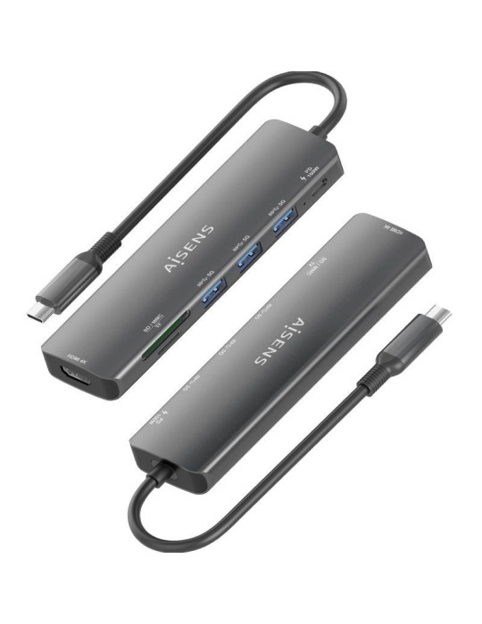 Docking USB Tipo-C Aisens ASUC-7P025-GR/ 1xHDMI 4K/ 3xUSB/ 1xUSB Tipo-C PD/ 1xLector Tarjetas/ Gris