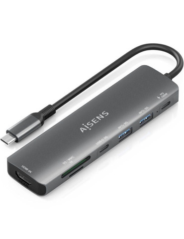 Docking USB Tipo-C Aisens ASUC-7P026-GR/ 1xHDMI 4K/ 2xUSB/ 1xUSB Tipo-C / 1xUSB Tipo-C PD/ 1xLector Tarjetas/ Gris