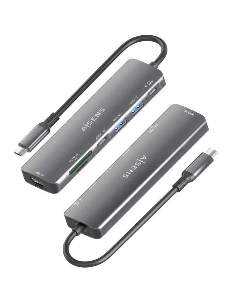 Docking USB Tipo-C Aisens ASUC-7P026-GR/ 1xHDMI 4K/ 2xUSB/ 1xUSB Tipo-C / 1xUSB Tipo-C PD/ 1xLector Tarjetas/ Gris