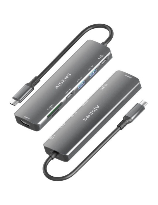Docking USB Tipo-C Aisens ASUC-7P026-GR/ 1xHDMI 4K/ 2xUSB/ 1xUSB Tipo-C / 1xUSB Tipo-C PD/ 1xLector Tarjetas/ Gris