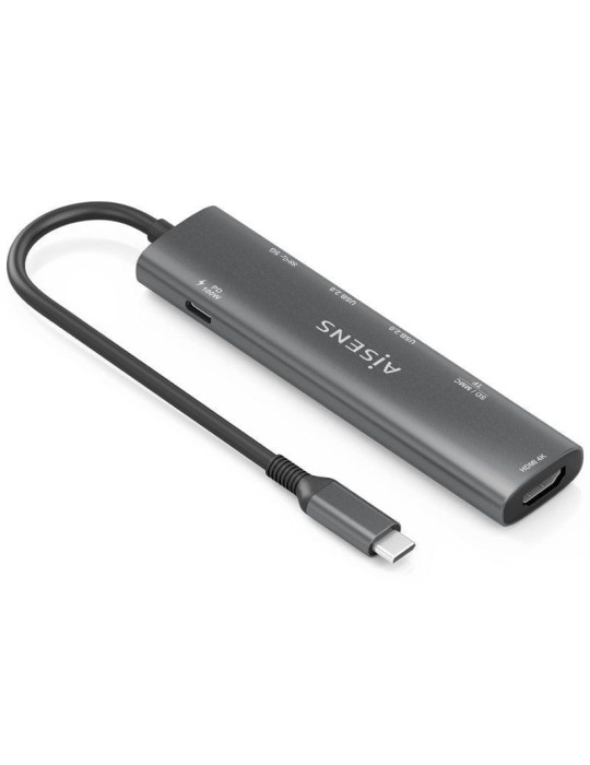 Docking USB Tipo-C Aisens ASUC-7P025-GR/ 1xHDMI 4K/ 3xUSB/ 1xUSB Tipo-C PD/ 1xLector Tarjetas/ Gris