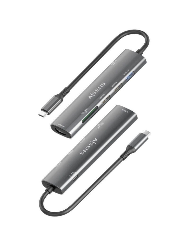 Docking USB Tipo-C Aisens ASUC-7P025-GR/ 1xHDMI 4K/ 3xUSB/ 1xUSB Tipo-C PD/ 1xLector Tarjetas/ Gris
