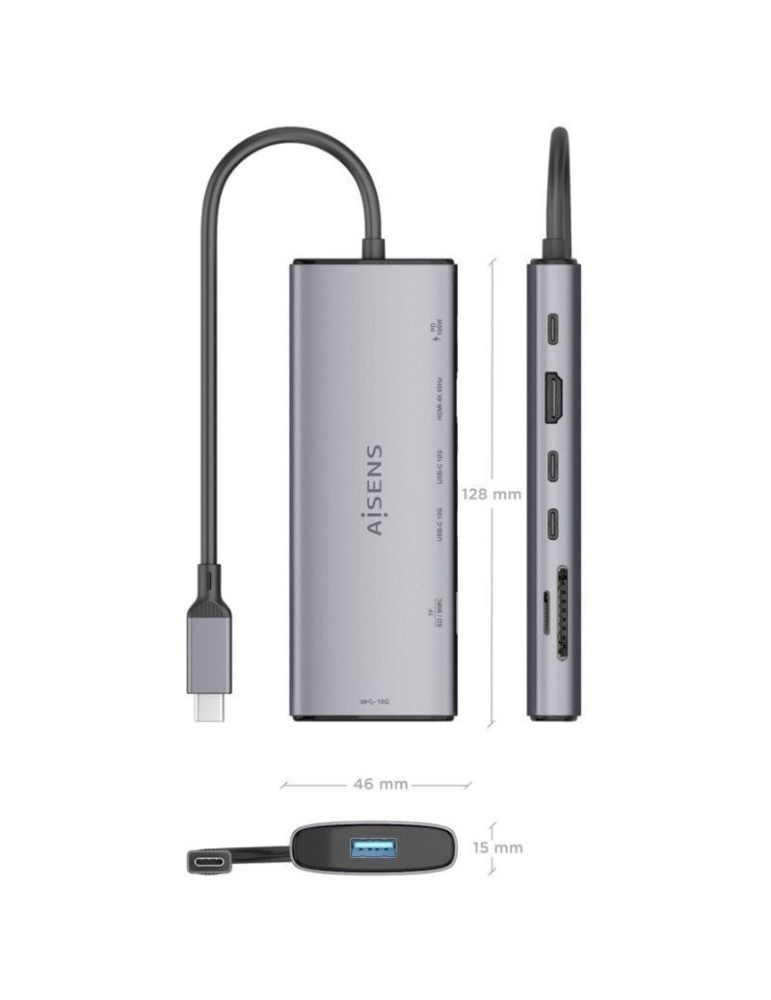 Docking USB Tipo-C Aisens ASUC-7P031-GR/ 1xHDMI 4K/ 1xUSB/ 2xUSB Tipo-C/ 1xLector Tarjetas/ 1xUSB Tipo-C PD/ Gris