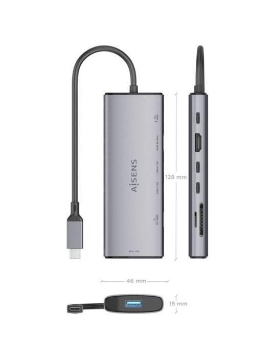 Docking USB Tipo-C Aisens ASUC-7P031-GR/ 1xHDMI 4K/ 1xUSB/ 2xUSB Tipo-C/ 1xLector Tarjetas/ 1xUSB Tipo-C PD/ Gris