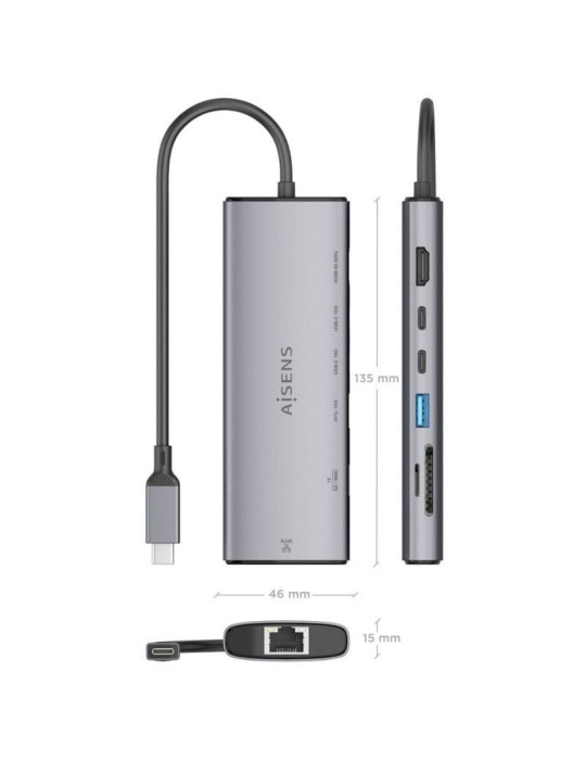 Docking USB Tipo-C Aisens ASUC-7P032-GR/ 1xHDMI 4K/ 1xUSB/ 2xUSB Tipo-C/ 1xRJ45/ 1xLector Tarjetas/ Gris