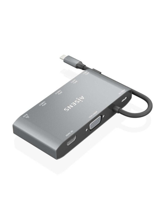 Docking USB Tipo-C Aisens ASUC-8P010-GR/ 1xHDMI 4K/ 1xVGA/ 2xUSB/ 1xRJ45/ 2xUSB Tipo-C/ 1xUSB Tipo-C PD/ Gris