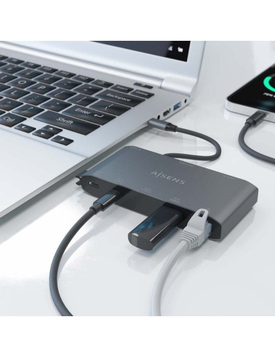 Docking USB Tipo-C Aisens ASUC-8P010-GR/ 1xHDMI 4K/ 1xVGA/ 2xUSB/ 1xRJ45/ 2xUSB Tipo-C/ 1xUSB Tipo-C PD/ Gris