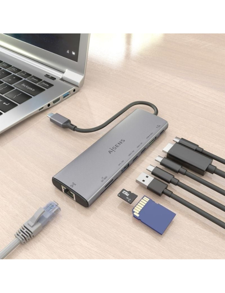 Docking USB Tipo-C Aisens ASUC-8P033-GR/ 1xHDMI 4K/ 1xUSB/ 2xUSB Tipo-C/ 1xRJ45/ 1xLector Tarjetas/ 1xUSB Tipo-C PD/ Gris
