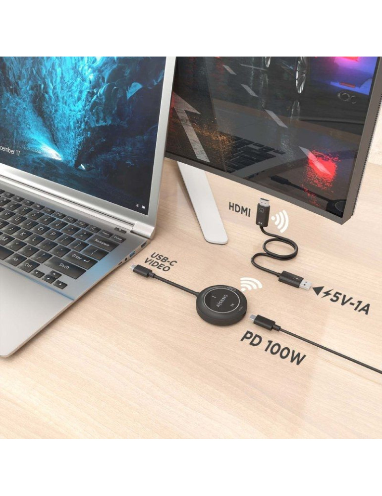 Adaptador/Transmisor de vídeo inalámbrico USB Tipo-C - HDMI Aisens ASWL-H2KC30M004-BK/ 100W