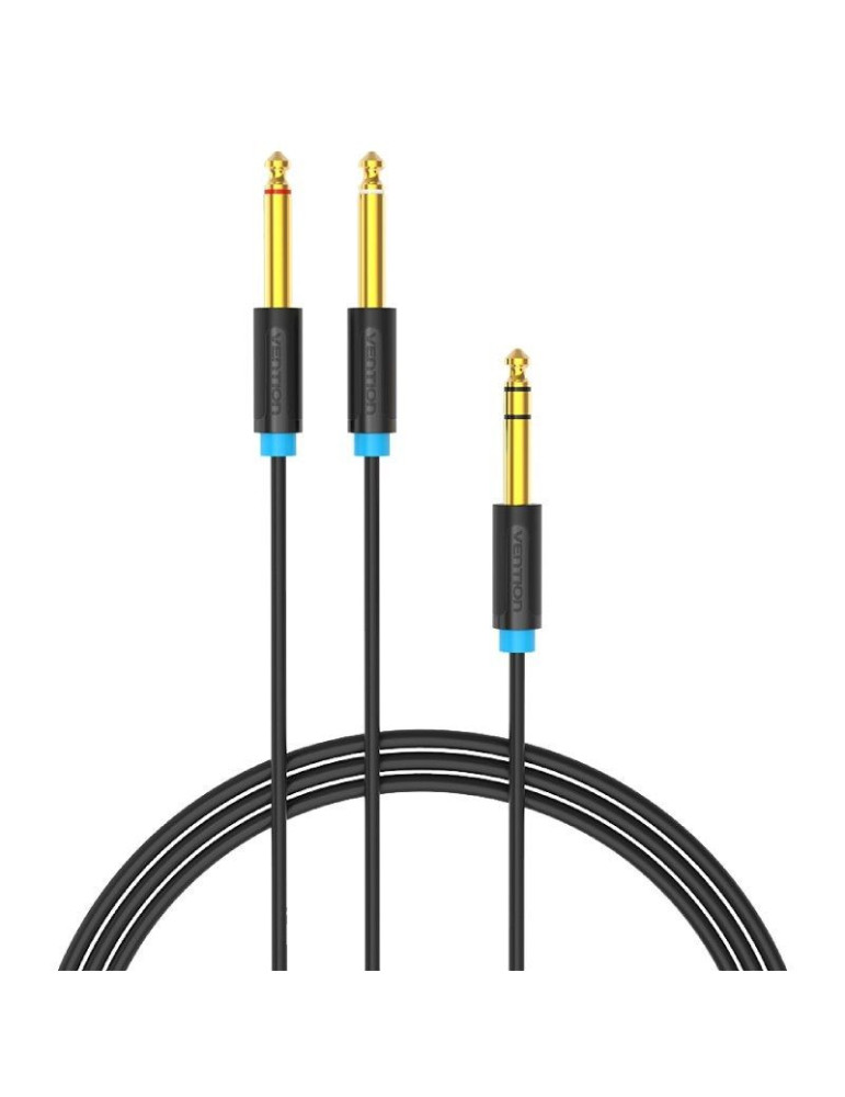 Cable Estéreo Vention BATBH/ Jack 6.35 Macho - 2x Jack 6.35 Macho/ 2m/ Negro