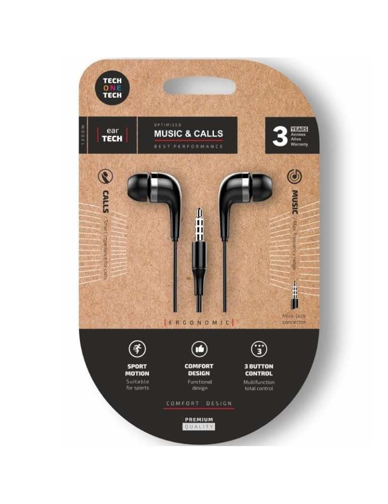 Auriculares Intrauditivos Tech One Tech soft earTECH TEC1005/ con Micrófono/ Jack 3.5/ Negros