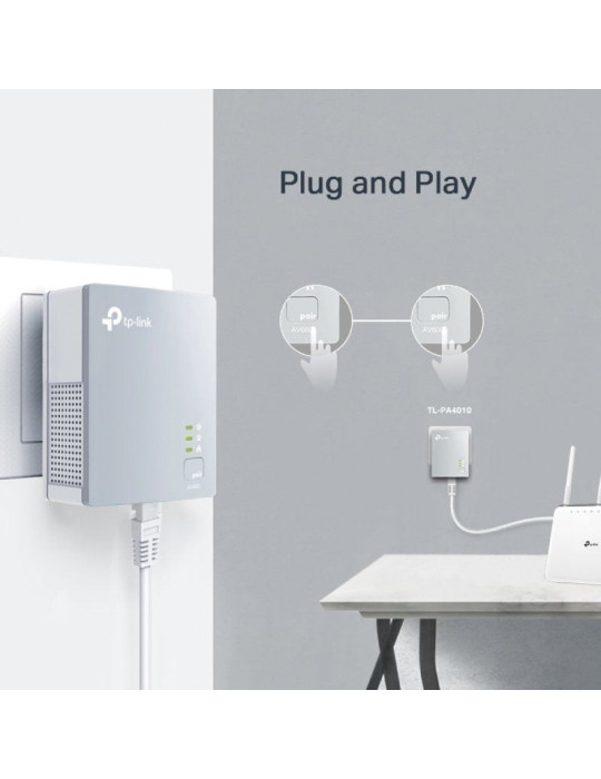 Adaptador Powerline TP-Link TL-PA4010 KIT 600Mbps/ Alcance 300m/ Pack de 2