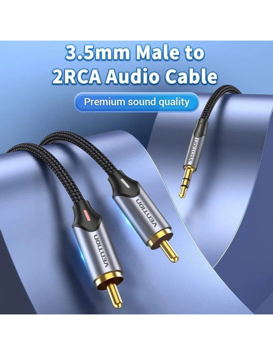 Cable Audio Vention BCNBG/ 2x RCA Macho - Jack 3.5 Macho/ 1.5m/ Gris