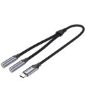 Cable Conversor USB Tipo-C Vention BGNHY/ USB Tipo-C Macho - 2x Jack 3.5 Hembra/ 30cm/ Gris