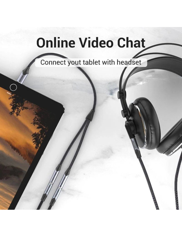 Cable Conversor USB Tipo-C Vention BGNHY/ USB Tipo-C Macho - 2x Jack 3.5 Hembra/ 30cm/ Gris