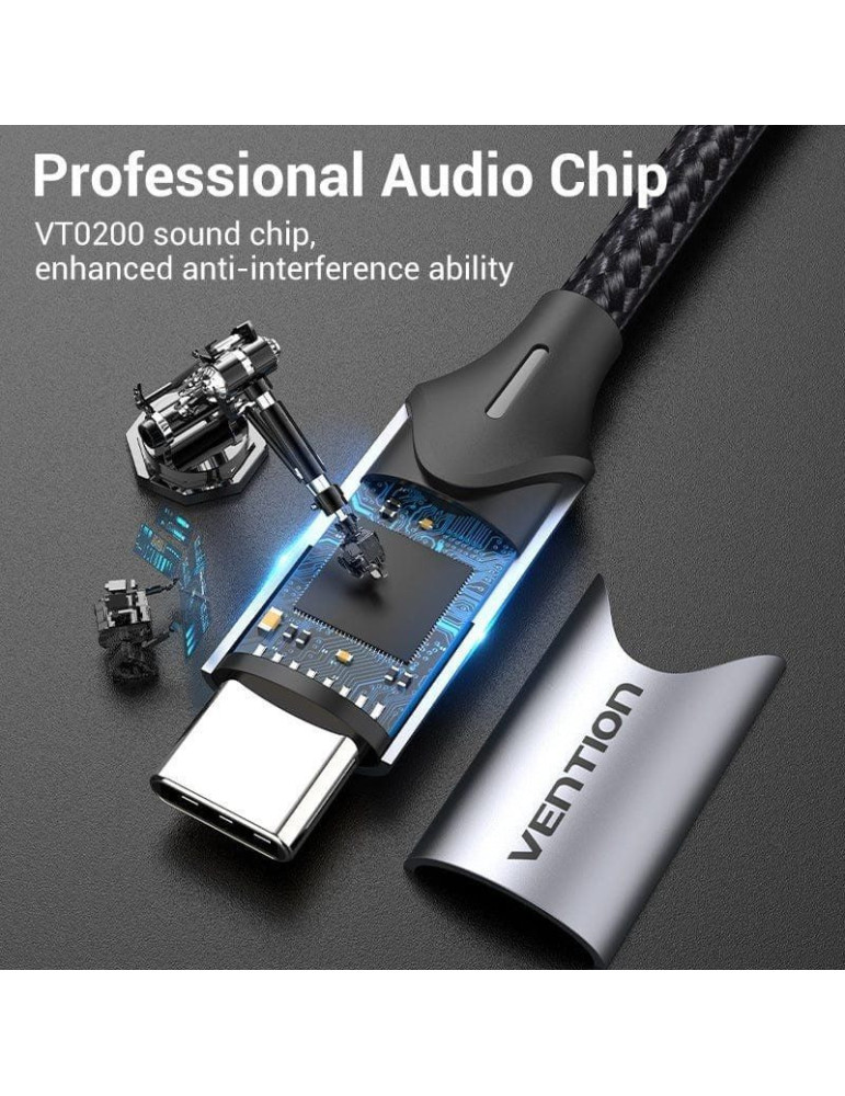 Cable Conversor USB Tipo-C Vention BGNHY/ USB Tipo-C Macho - 2x Jack 3.5 Hembra/ 30cm/ Gris