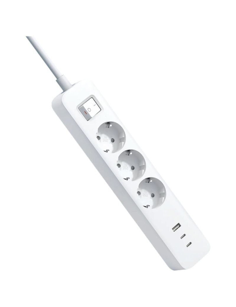 Regleta con Interruptor Xiaomi 20W Power Strip/ 3 Tomas de Corriente/ 1 USB/ 2 USB Tipo-C/ Cable 1.4m/ Blanca