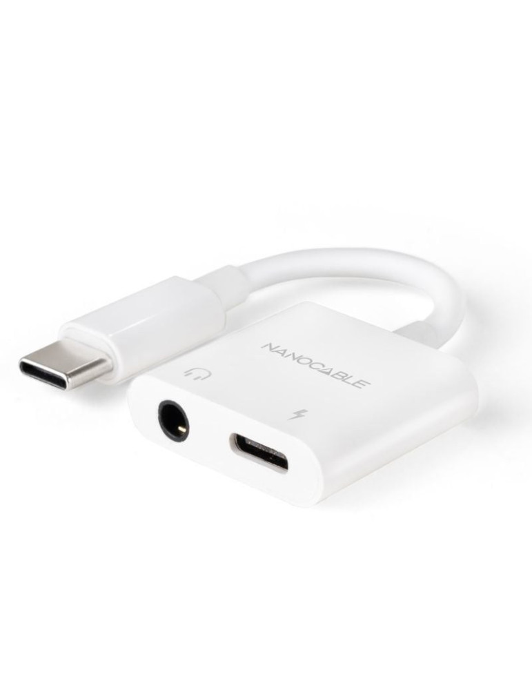 Adaptador Audio Nanocable 10.24.1206/ USB Tipo-C Macho - Jack 3.5 Hembra/ USB Tipo-C Hembra/ Blanco