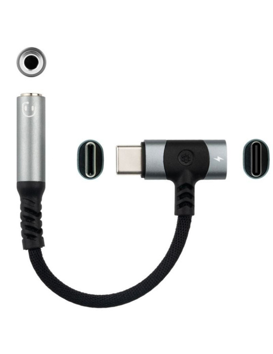 Cable Conversor Audio Nanocable 10.24.1207/ USB Tipo-C Macho - Jack 3.5/ USB Tipo-C Hembra/ 10cm/ Negro