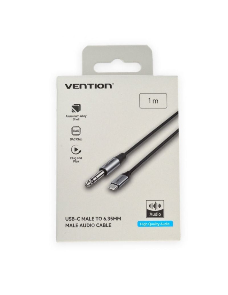 Cable Conversor Audio Vention BIJHF/ USB Tipo-C Macho - Jack 6.35 Macho/ 1m/ Gris