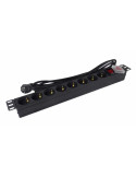 Regleta con Interruptor Phasak BNS 1520/ 8 Tomas de Corriente/ Cable 3m/ Negro