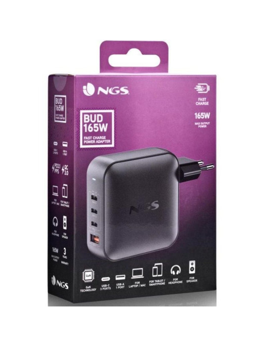 Cargador de Portátil GaN NGS BUD 165W/ 165W/ Automático/ Voltaje 5-21V