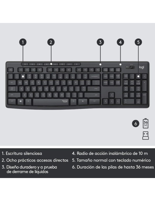 Teclado y Ratón Inalámbricos Logitech Silent Touch MK295/ Grafito