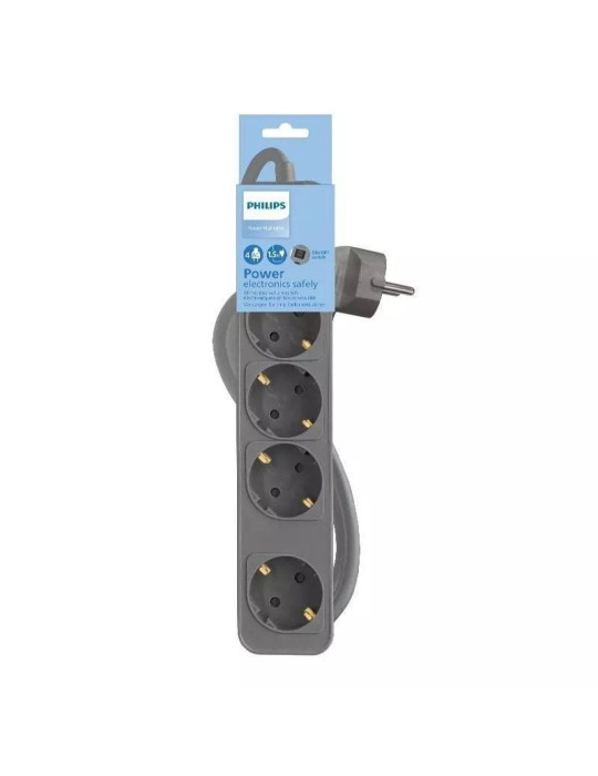 Regleta con Interruptor Philips CHP2144G/62/ 4 Tomas de corriente/ Cable 1.5m/ Gris