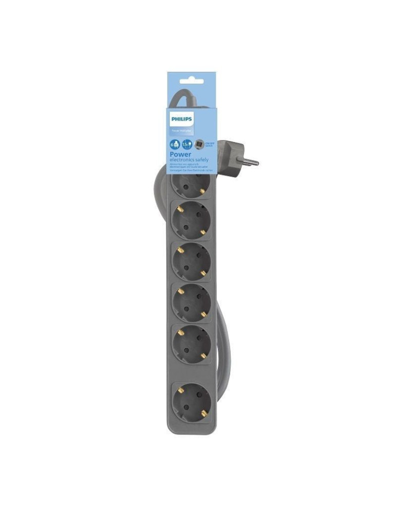 Regleta con Interruptor Philips CHP2164G/10/ 6 Tomas de corriente/ Cable 1.5m/ Gris