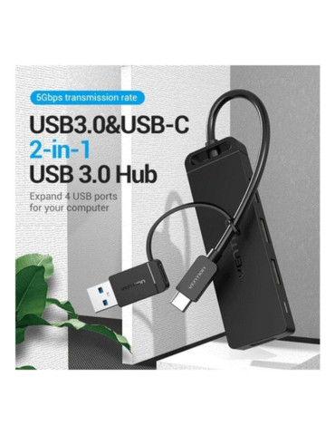 Hub USB 3.0 y Tipo-C Vention CHTBB/ 4xUSB/ USB Tipo-C PD 2