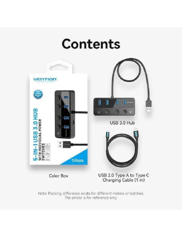 Hub USB 3.0 Vention CHWBF/ 4xUSB/ 1xUSB Tipo-C PD/ Incluye cable Carga USB Macho - USB Tipo-C Macho 2