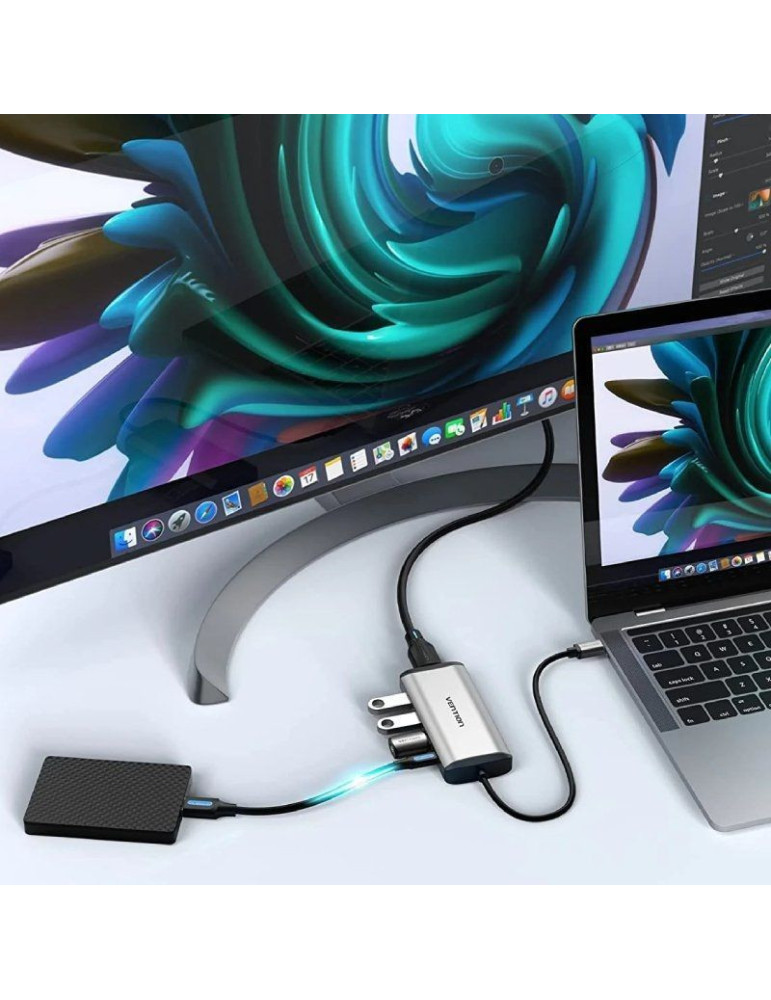 Docking USB Tipo-C Vention CNBHB/ 1xHDMI 4K/ 3xUSB/ 1xUSB Tipo-C PD/ Gris