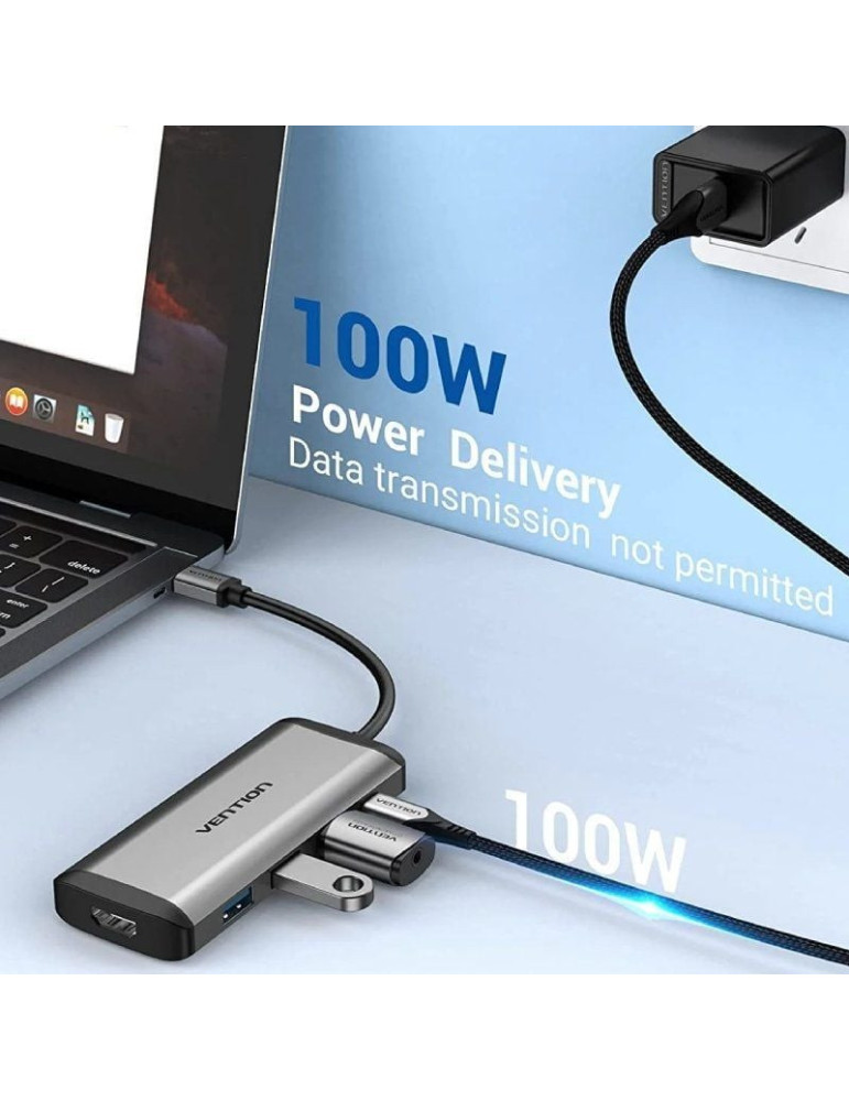 Docking USB Tipo-C Vention CNBHB/ 1xHDMI 4K/ 3xUSB/ 1xUSB Tipo-C PD/ Gris