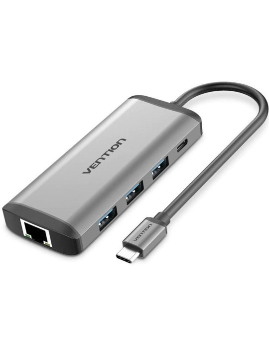 Docking USB Tipo-C Vention CNDHB/ 1xHDMI 4K/ 3xUSB/ 1xUSB Tipo-C PD/ 1xRJ45/ 1xLector tarjetas/ Gris