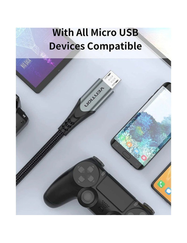 Cable USB 2.0 Vention COAHH/ microUSB Macho - USB Macho/ 480Mbps/ 2m/ Gris