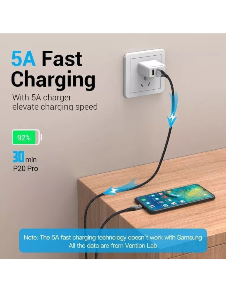 Cable USB 2.0 Vention CQNHD/ USB Macho/ MicroUSB Macho - USB Tipo-C Macho/ 480Mbps/ 50cm/ Gris