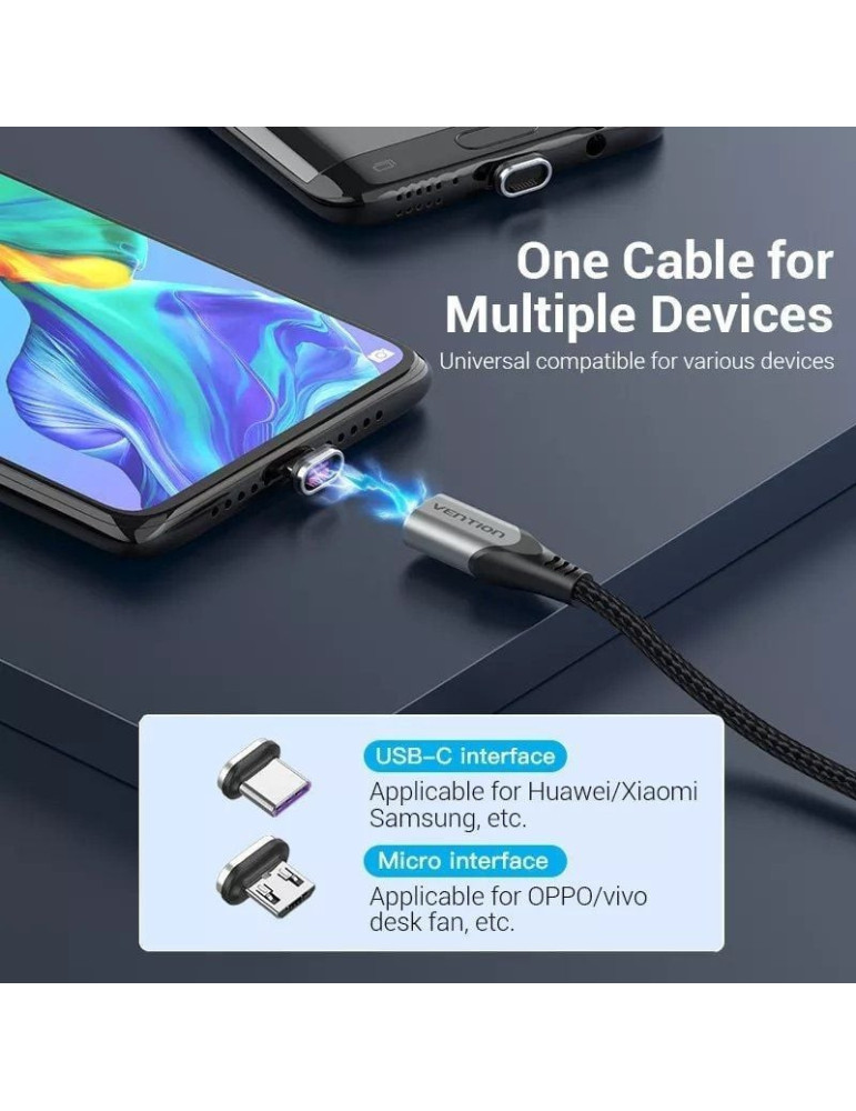 Cable USB 2.0 Vention CQNHD/ USB Macho/ MicroUSB Macho - USB Tipo-C Macho/ 480Mbps/ 50cm/ Gris