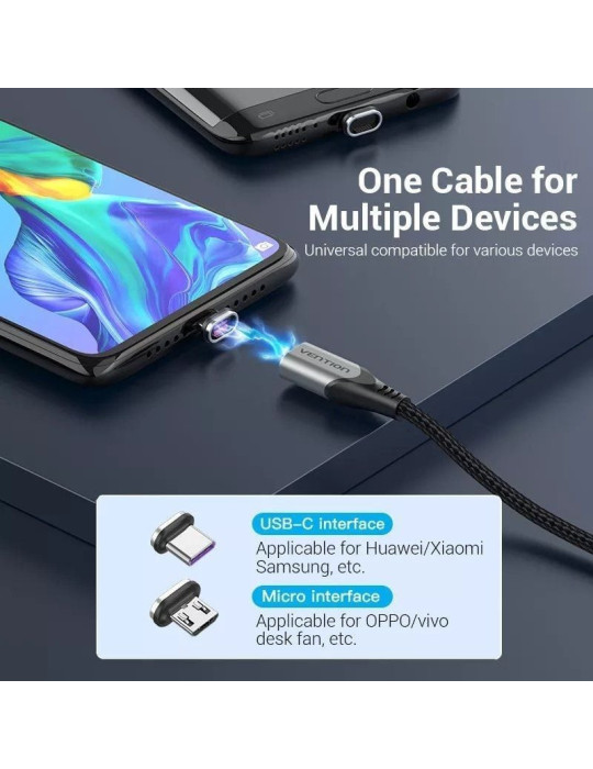 Cable USB 2.0 Vention CQNHD/ USB Macho/ MicroUSB Macho - USB Tipo-C Macho/ 480Mbps/ 50cm/ Gris