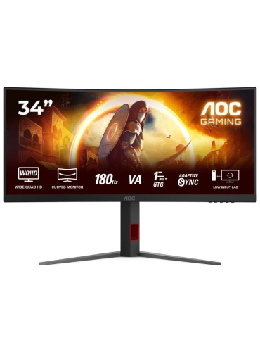 Monitor Gaming Ultraparonámico Curvo AOC CU34G4 34"/ WQHD/ 1ms/ 180Hz/ VA/ Regulable en altura/ Negro