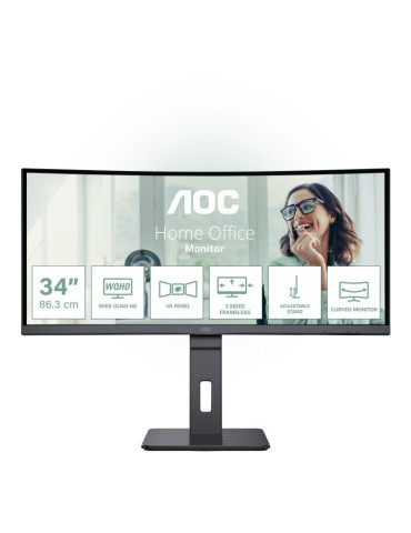 Monitor Profesional Curvo AOC CU34P3CV 34"/ WQHD/ Multimedia/ Regulable en altura/ Negro