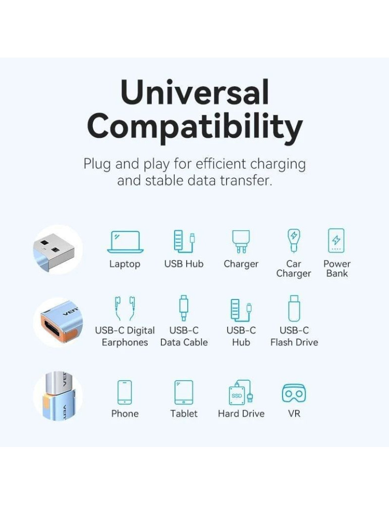 Adaptador USB 3.1 Vention CUAH0/ USB Tipo-C Hembra - USB Macho/ Azul