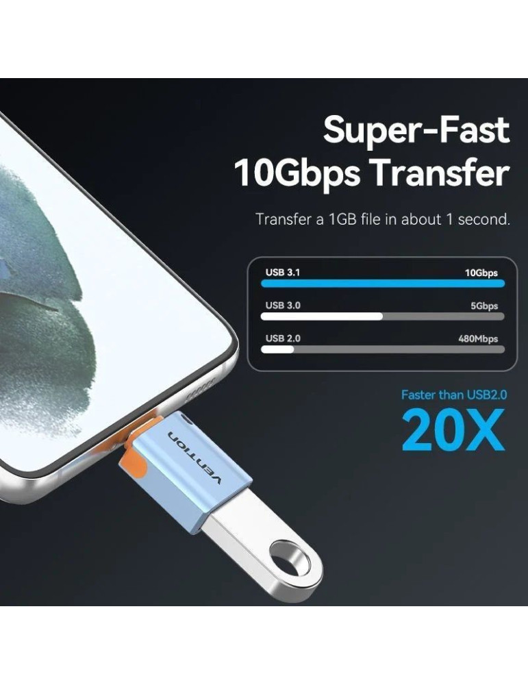 Adaptador OTG USB 3.1 Vention CUBH0/ USB Tipo-C Macho - USB Hembra/ Azul