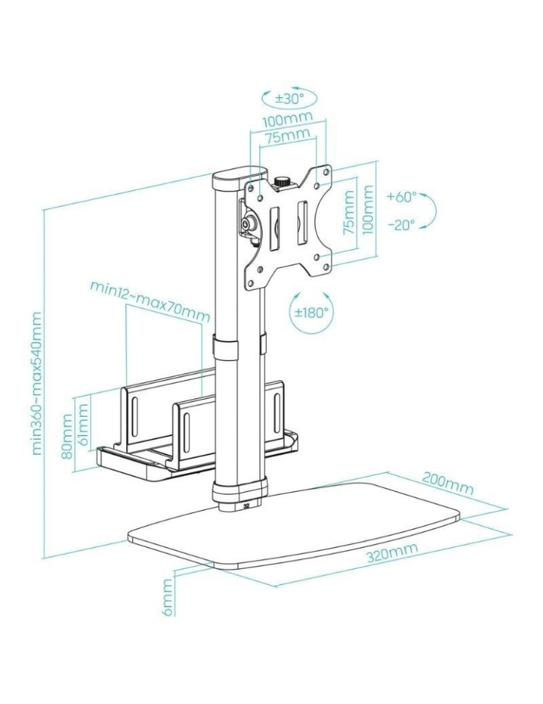 Soporte de Sobremesa para Monitor TooQ DB1128TN-B/ Ajustable/ Giratorio/ Inclinable/ hasta 6kg