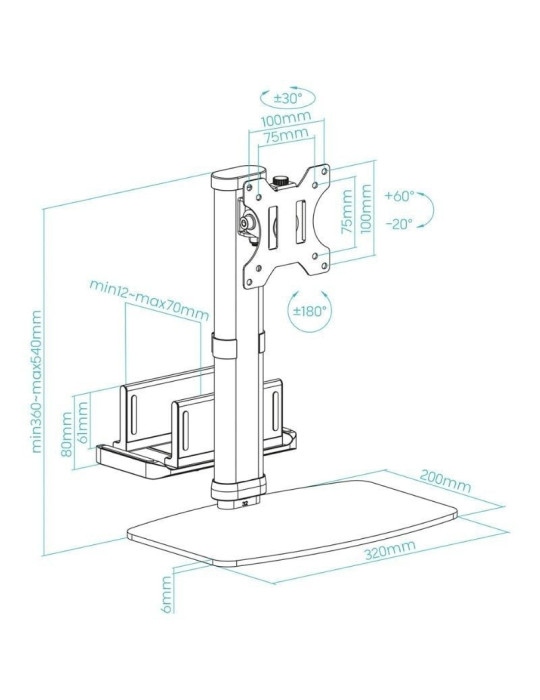 Soporte de Sobremesa para Monitor TooQ DB1128TN-B/ Ajustable/ Giratorio/ Inclinable/ hasta 6kg