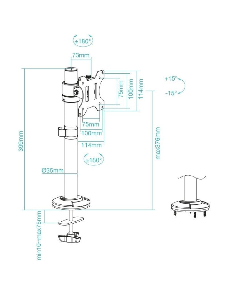 Soporte de Mesa para Monitor TooQ DB1131TN-B/ Giratorio/ Inclinable/ hasta 8kg